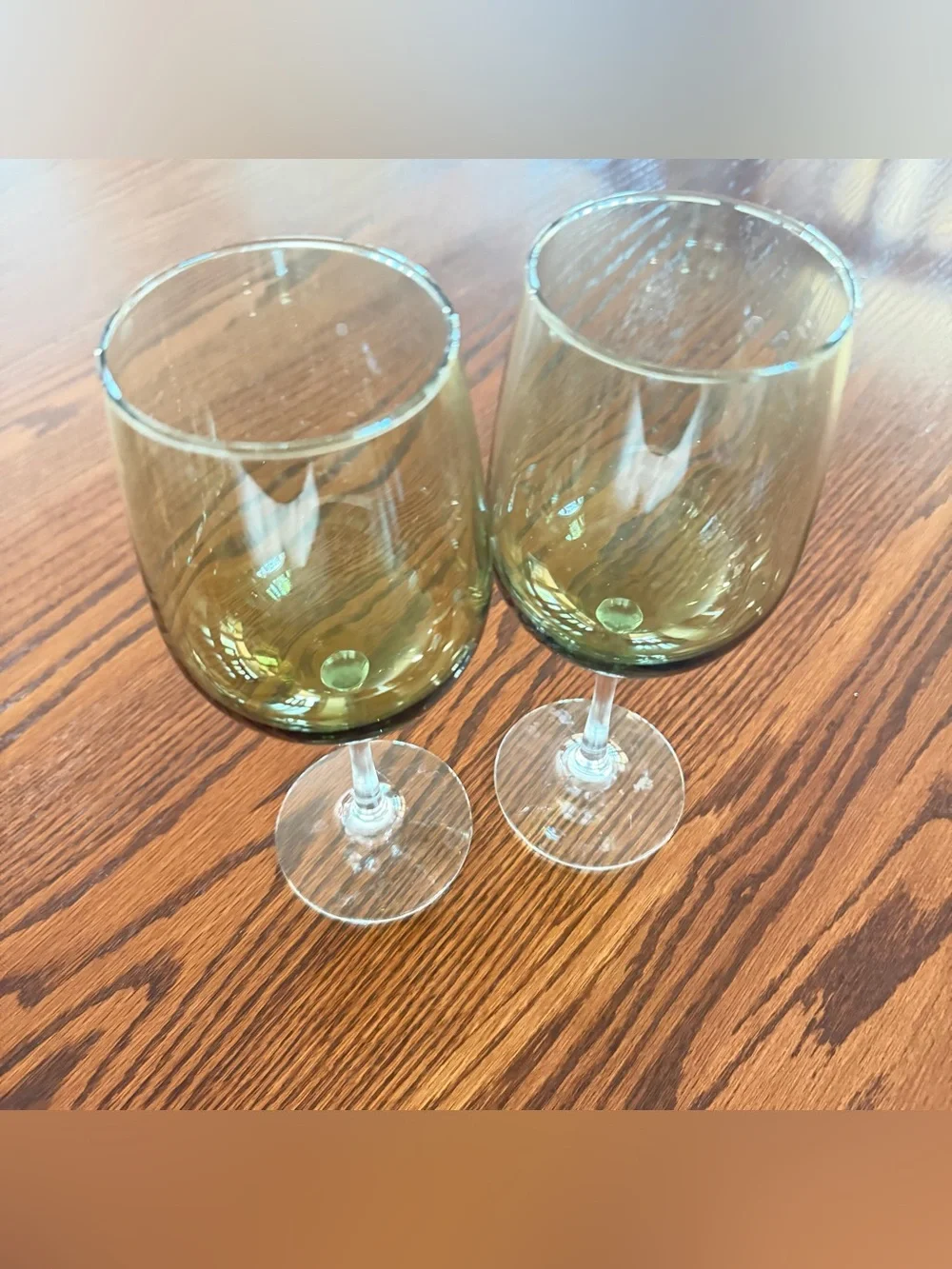 Pier 1 Imports Pantiago Olive Green Wine Glasses Clear Stem Set of 2